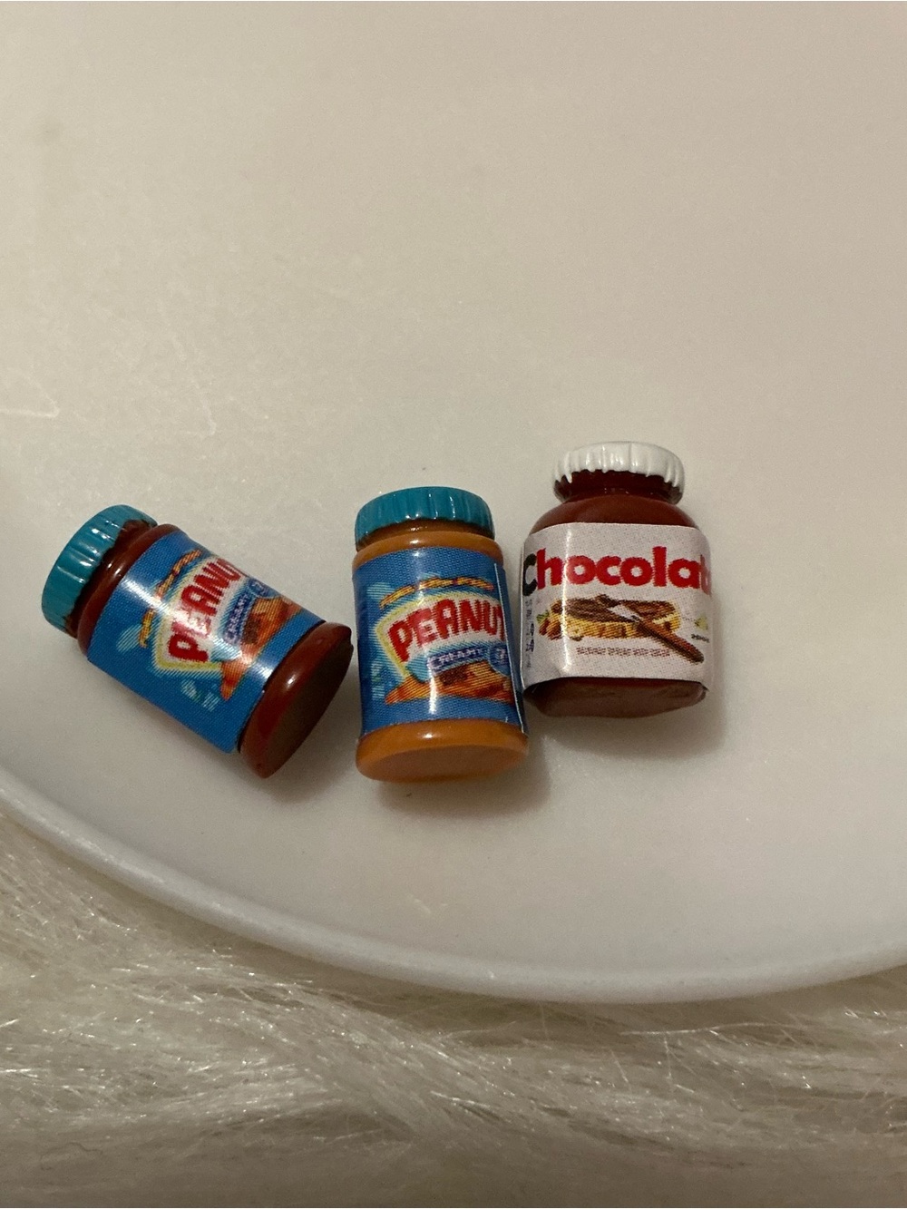Three piece miniature dollhouse kitchen accessories peanut butter and chocolate